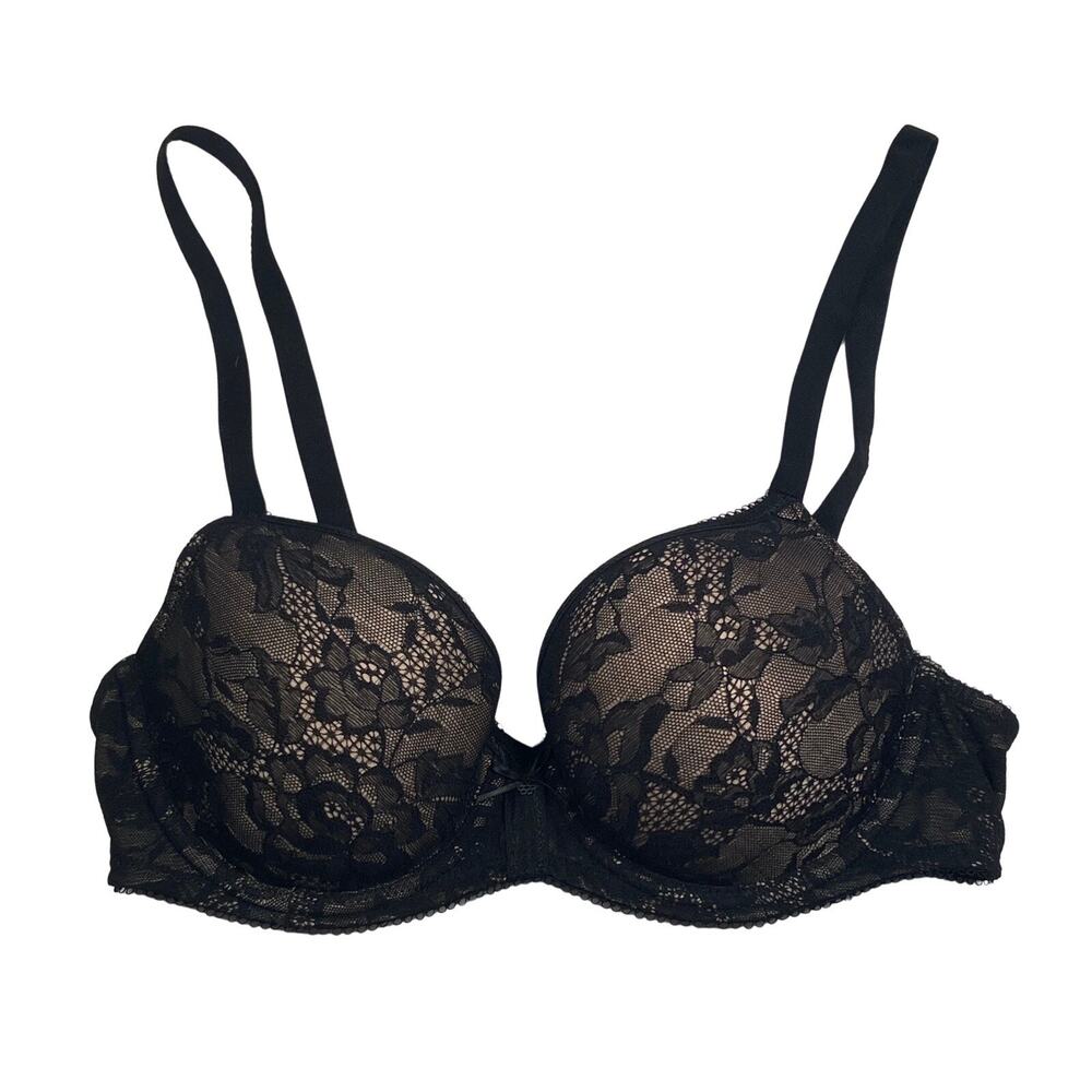 Wacoal Lace Bra Women's Size 34C Black Lined Underwire Floral